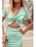 Fitted dress with a cutout at the front, mint FG601 - Online store - Boutique